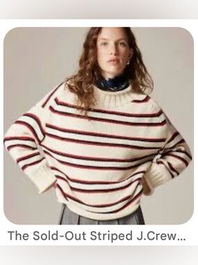 J. Crew Cream Rollneck Sweater with Red and Navy Stripes- Sold Out Dec. 2025.